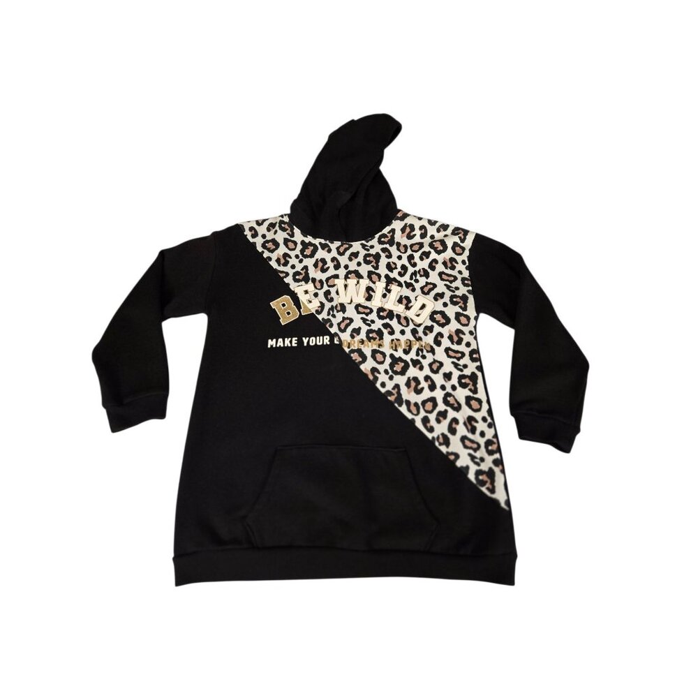 Girl's "Be Wild" Cheetah Print Hoodie Size L (10-12) - Preloved - Wonder Nation